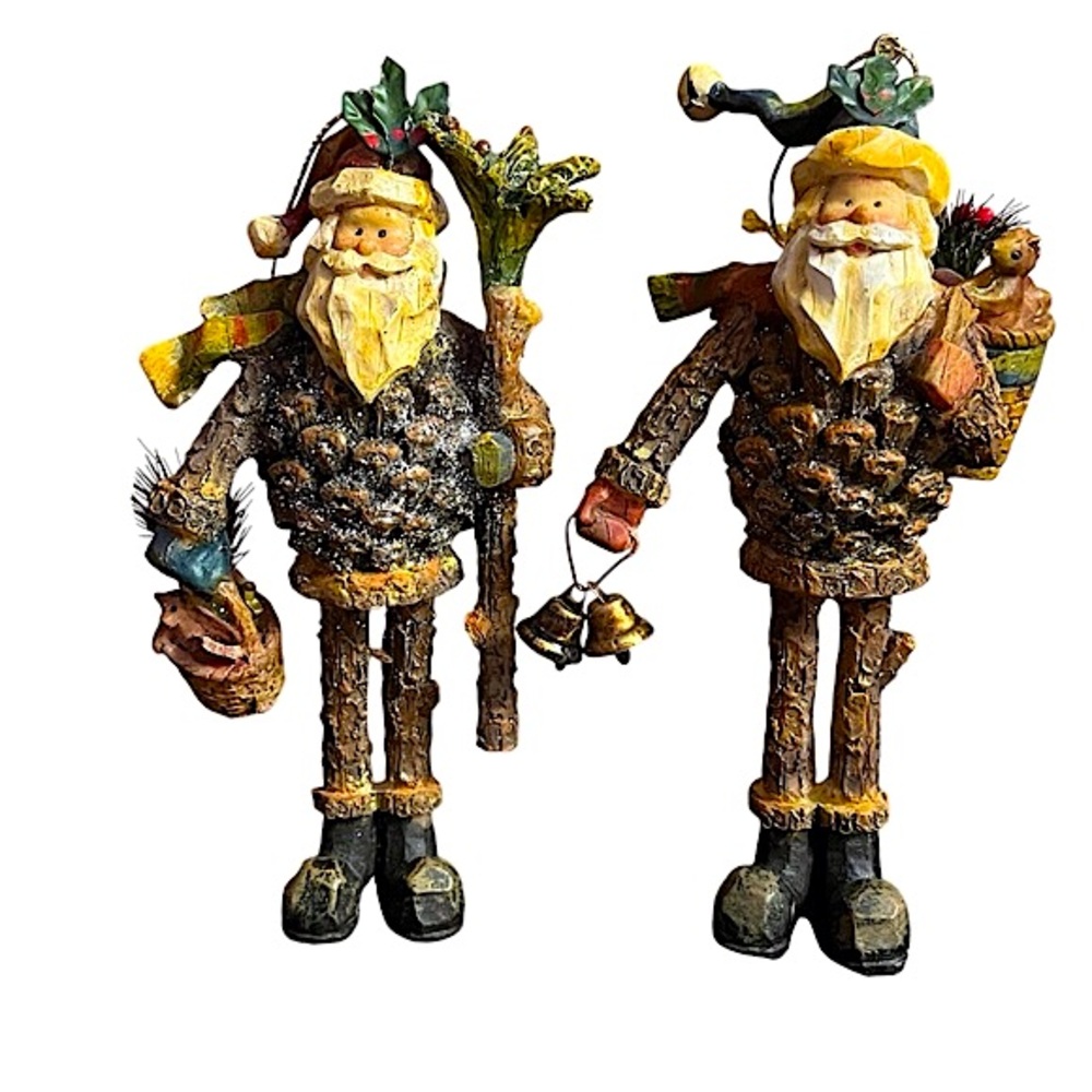 Pair of Rustic Pinecone Santas Holiday Cheer Ornaments